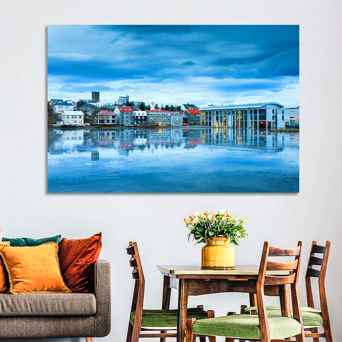 Reykjavik City Hall at Blue Hour Wall Art in a room, landscape