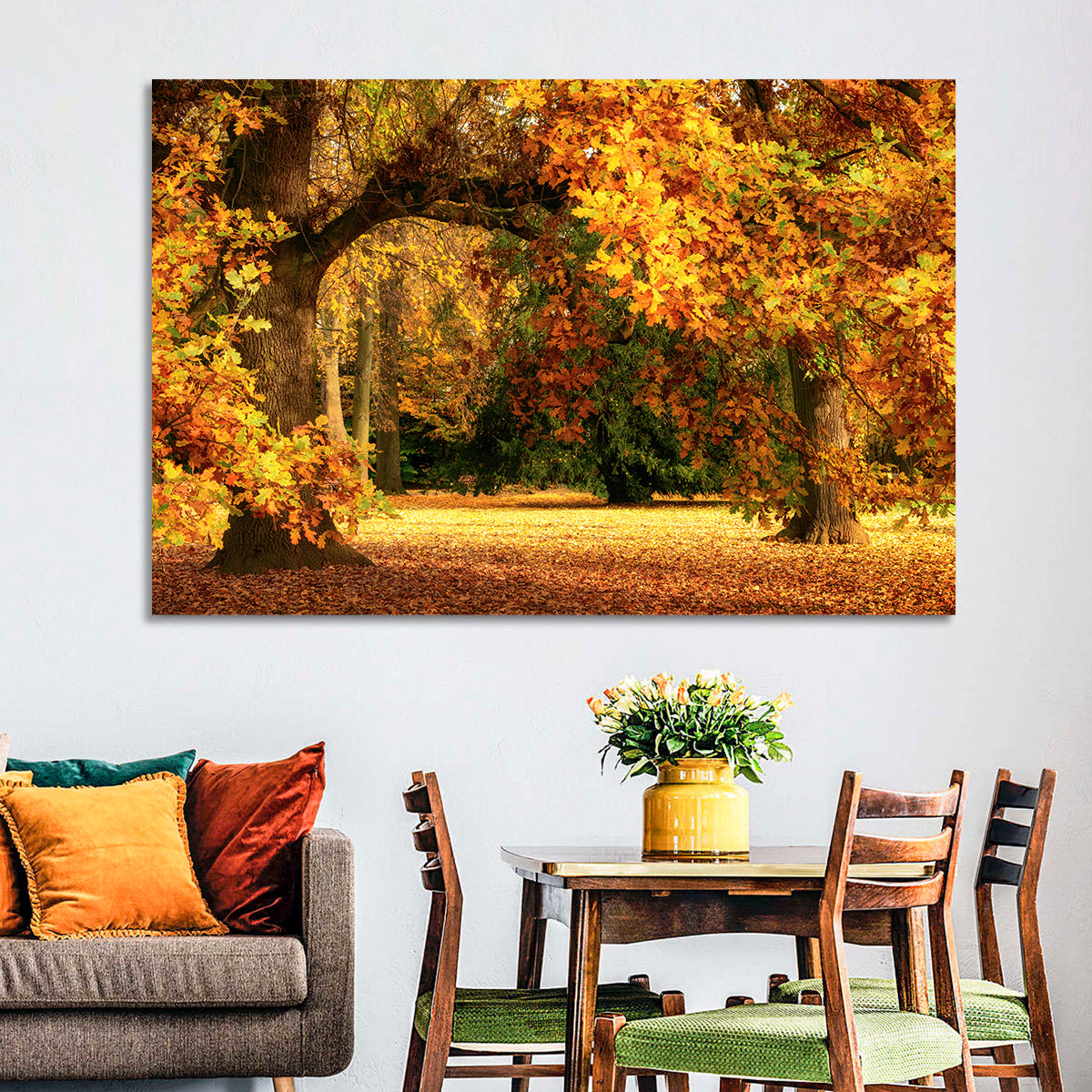Autumn Park Oaks Wall Art in a room, landscape