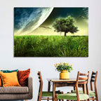 Alien Meadow Under a Giant Planet Wall Art