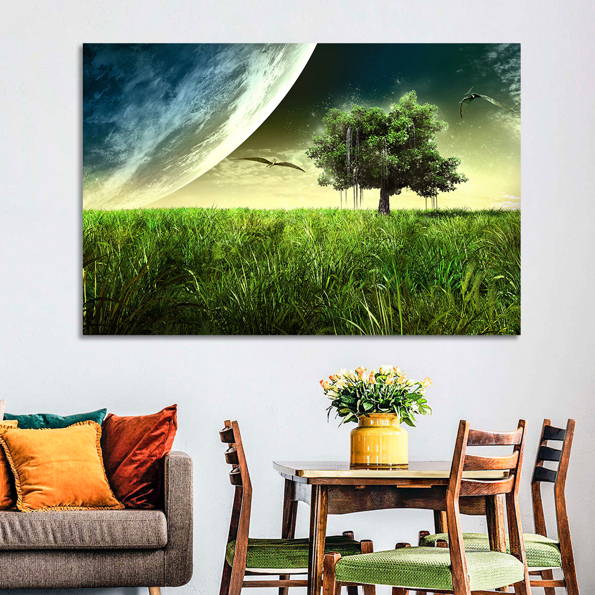 Alien Meadow Under a Giant Planet Wall Art