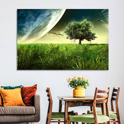 Alien Meadow Under a Giant Planet Wall Art