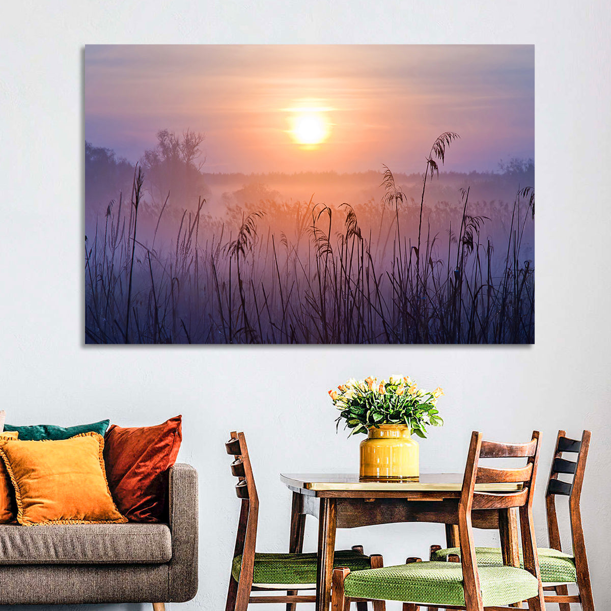 Lavender Sunrise Over Reeds Wall Art
