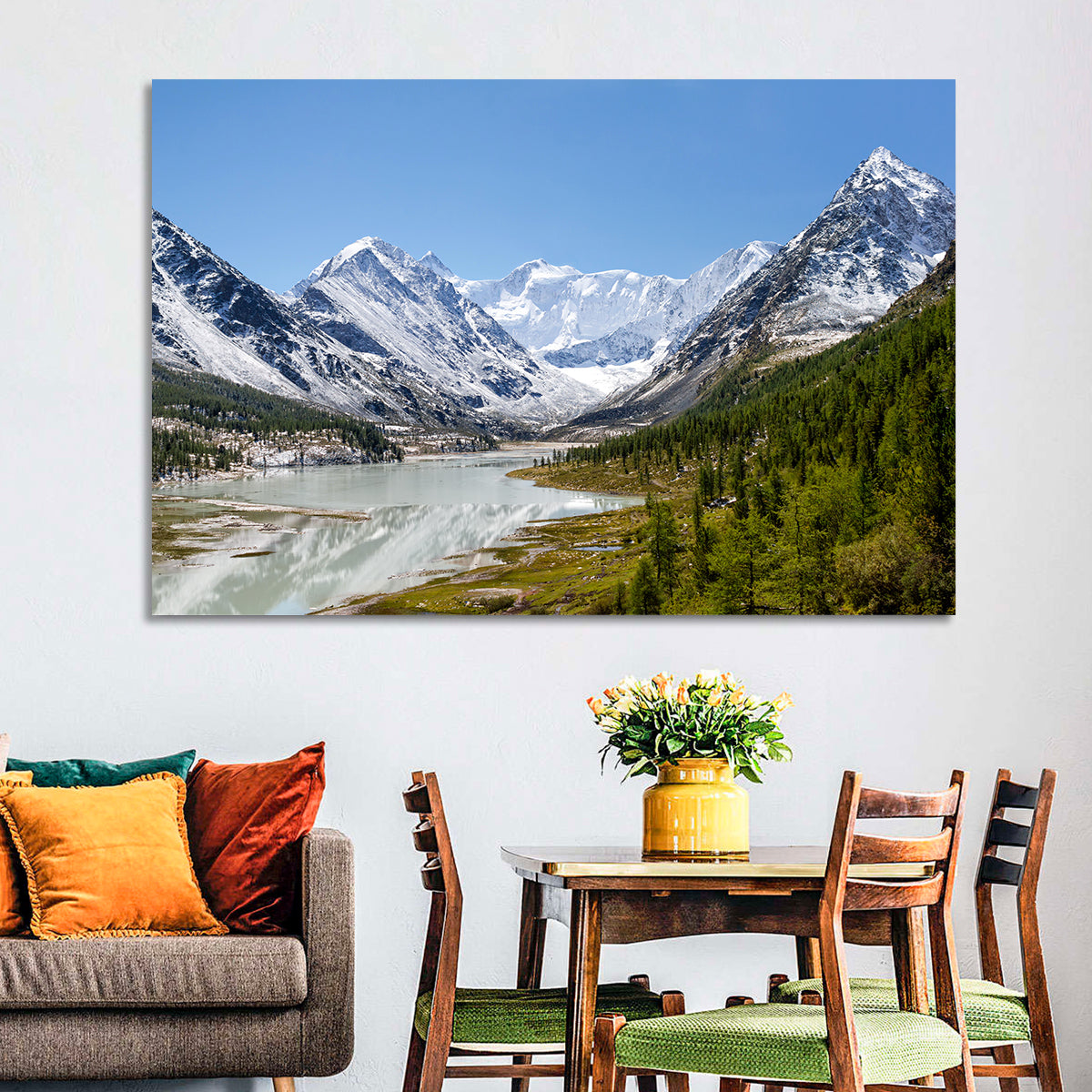 Akkem Lake Reflection Wall Art in a room, landscape