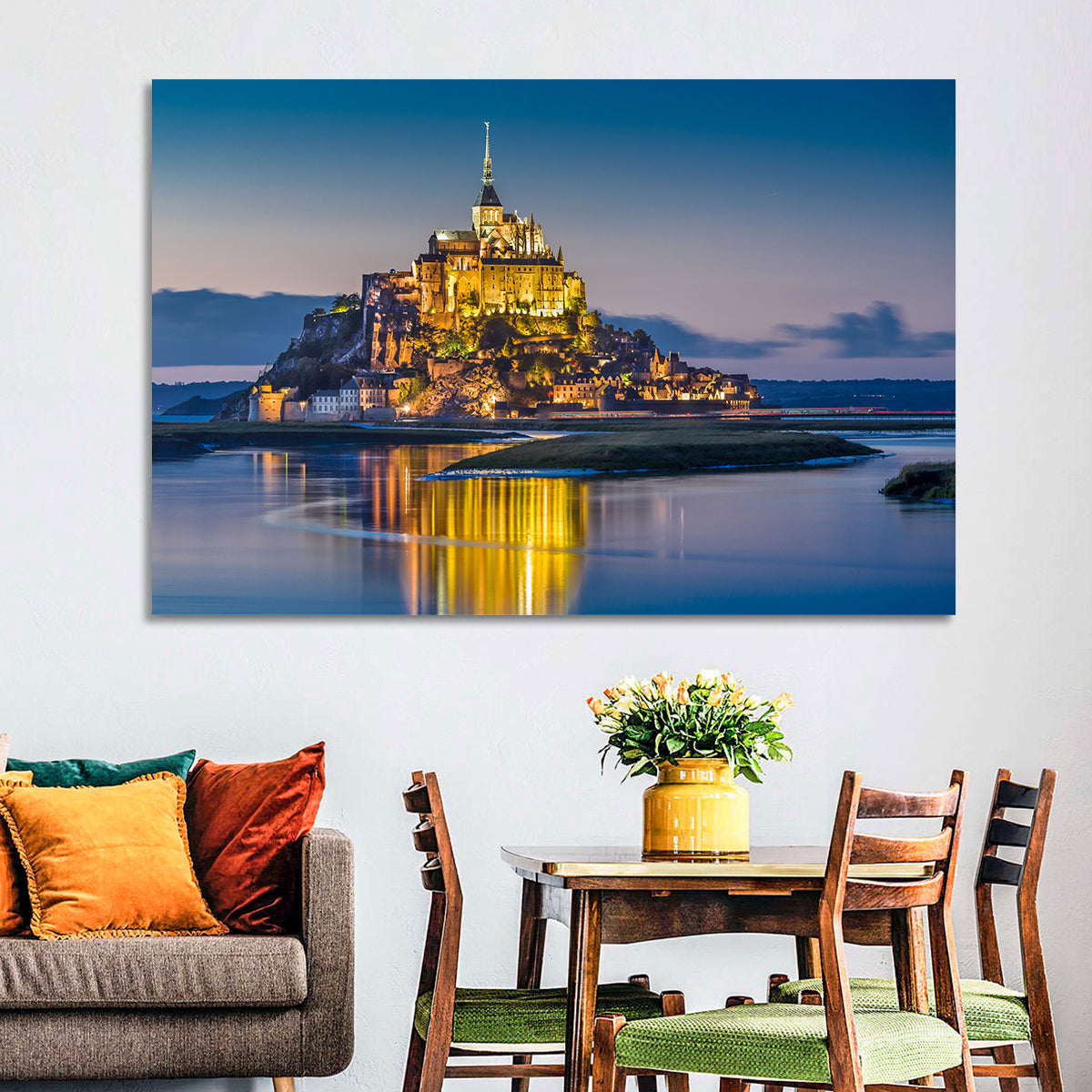 Mont Saint-michel at Dusk Wall Art in a room, landscape
