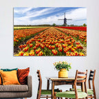 Windmill Over Tulip Fields Wall Art