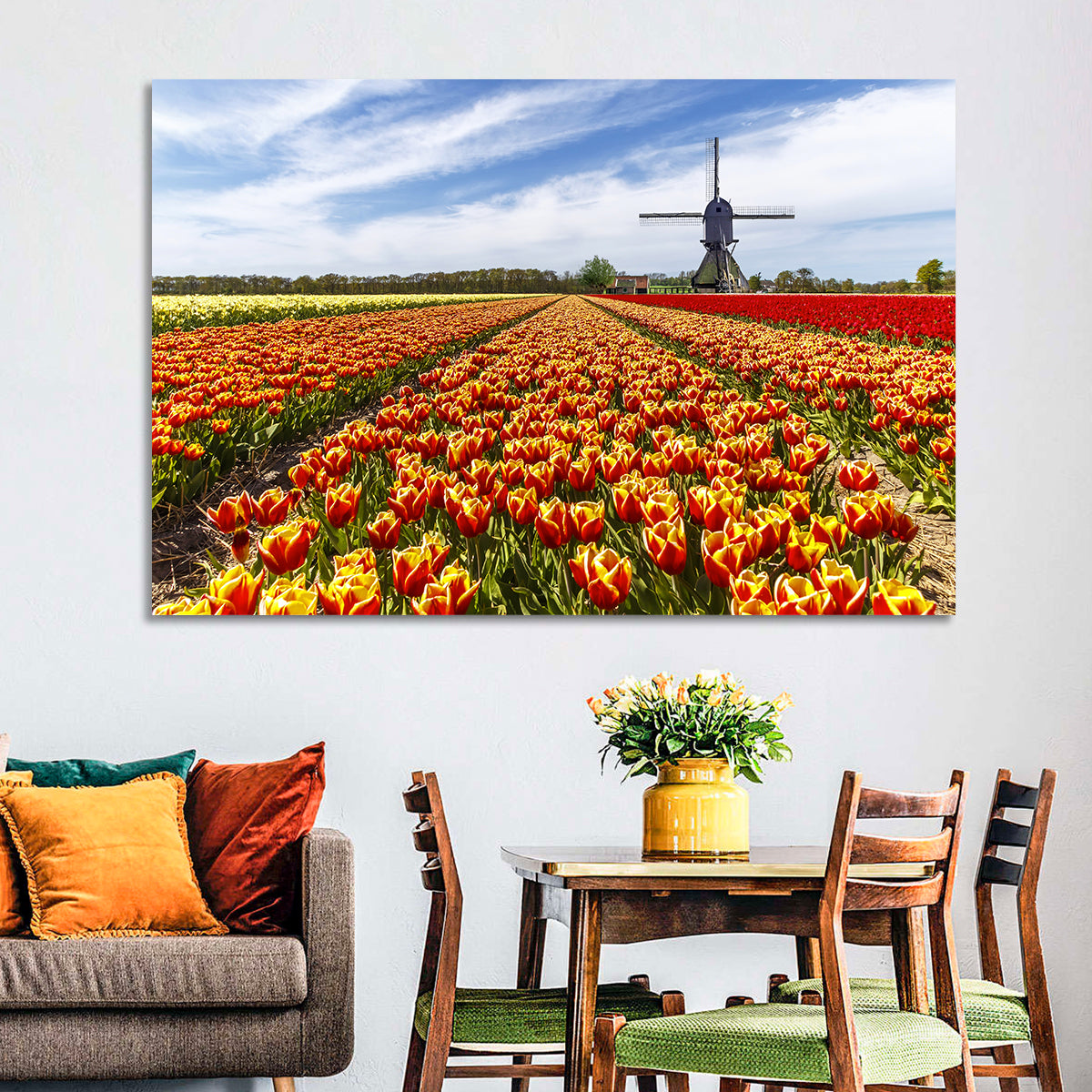 Windmill Over Tulip Fields Wall Art