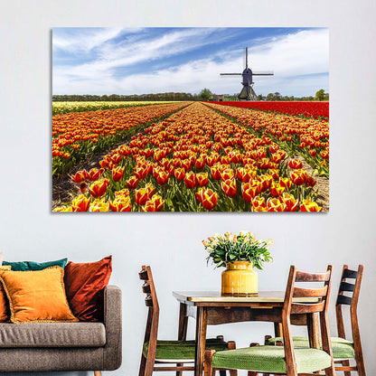 Windmill Over Tulip Fields Wall Art