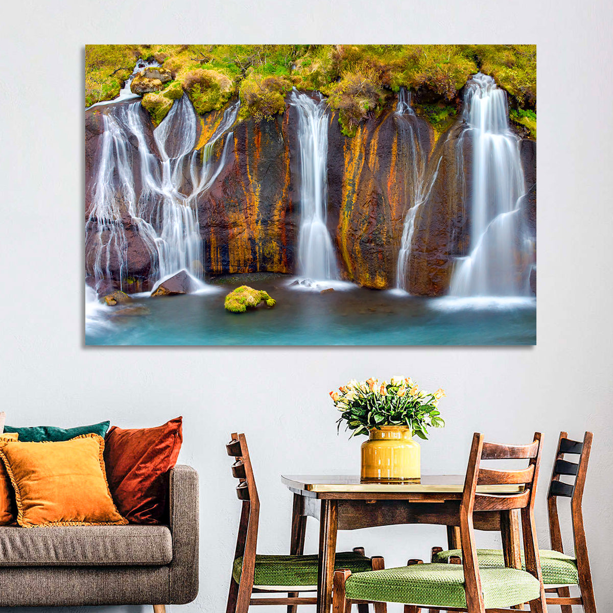 Hraunfossar Falls Wall Art in a room, landscape