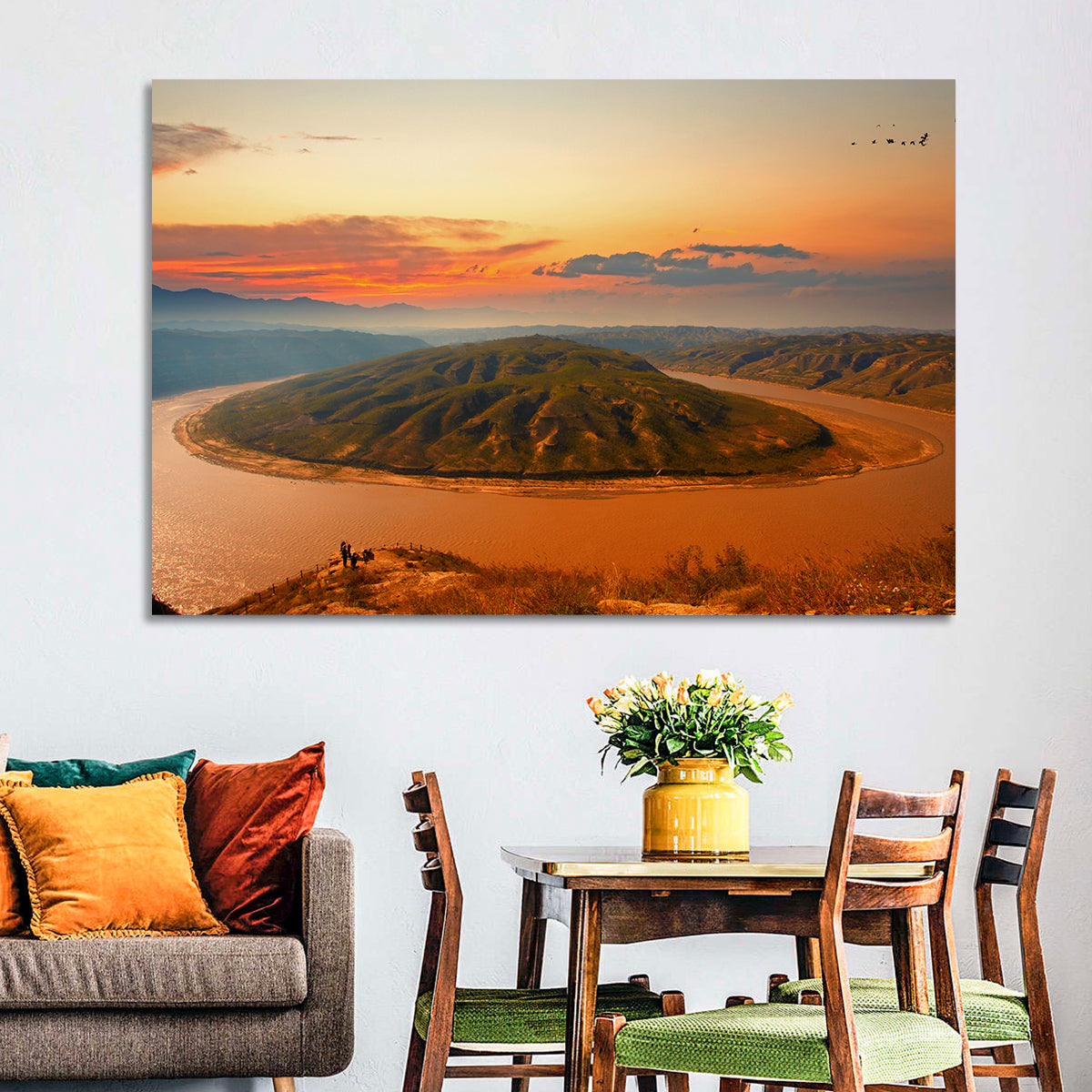 Yellow River Qianshan Bend Wall Art in a room, landscape