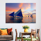Outrigger Sailboats at Sunset Wall Art