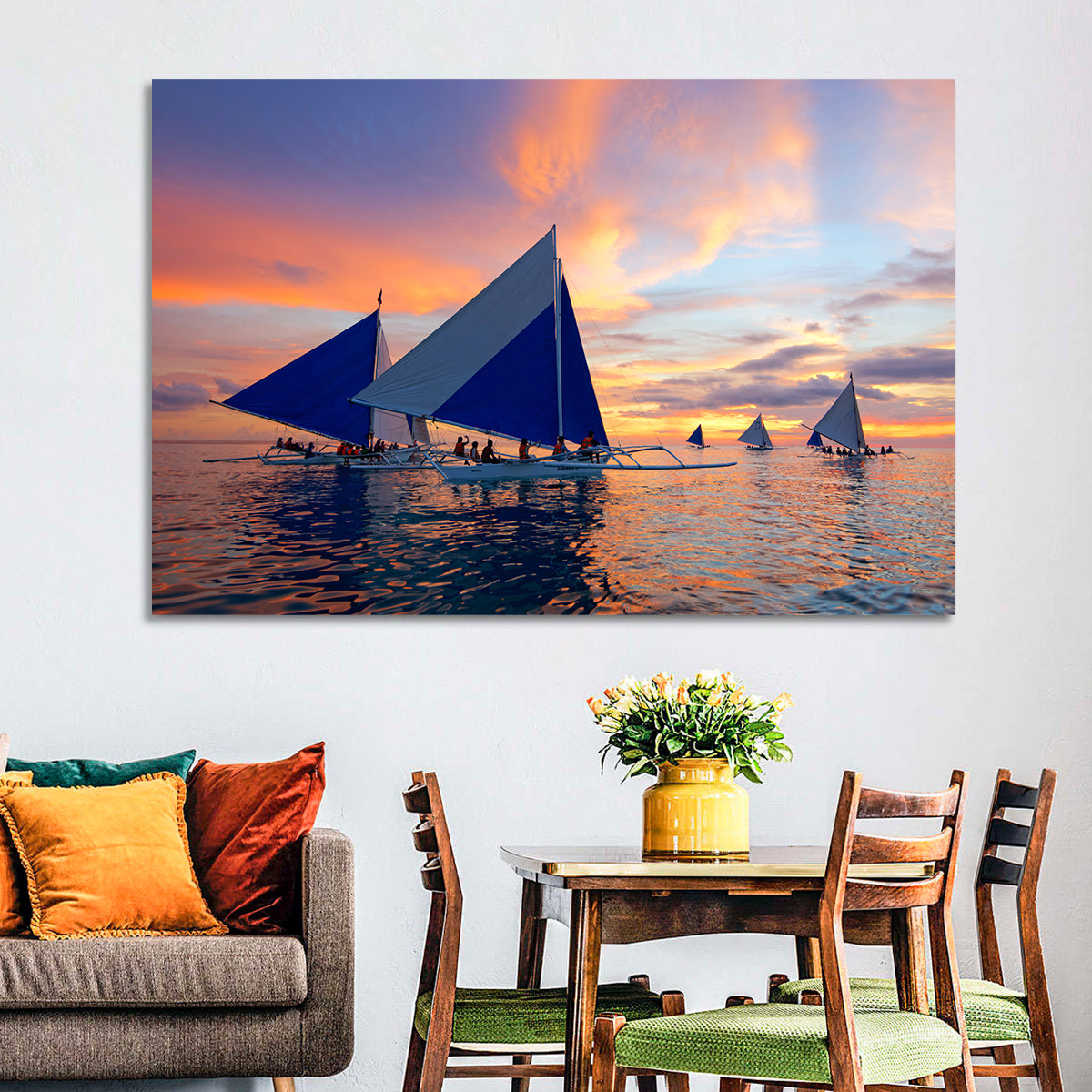 Outrigger Sailboats at Sunset Wall Art