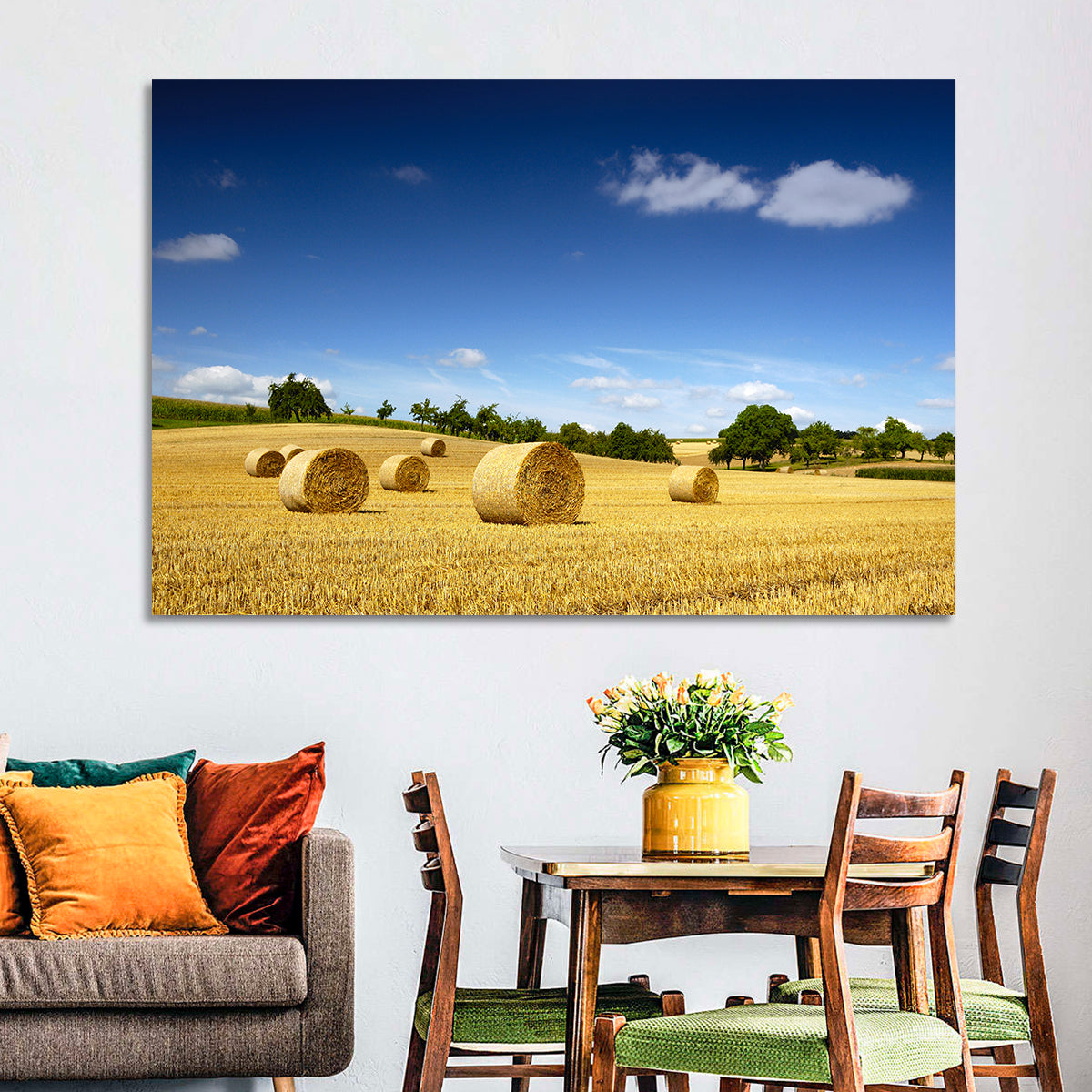 Late Summer Straw Bales Wall Art in a room, landscape