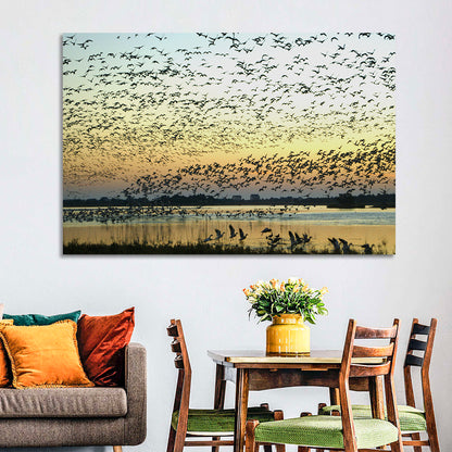 Snow Geese Over River Wall Art