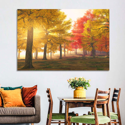 Foggy Autumn Forest Trees Wall Art