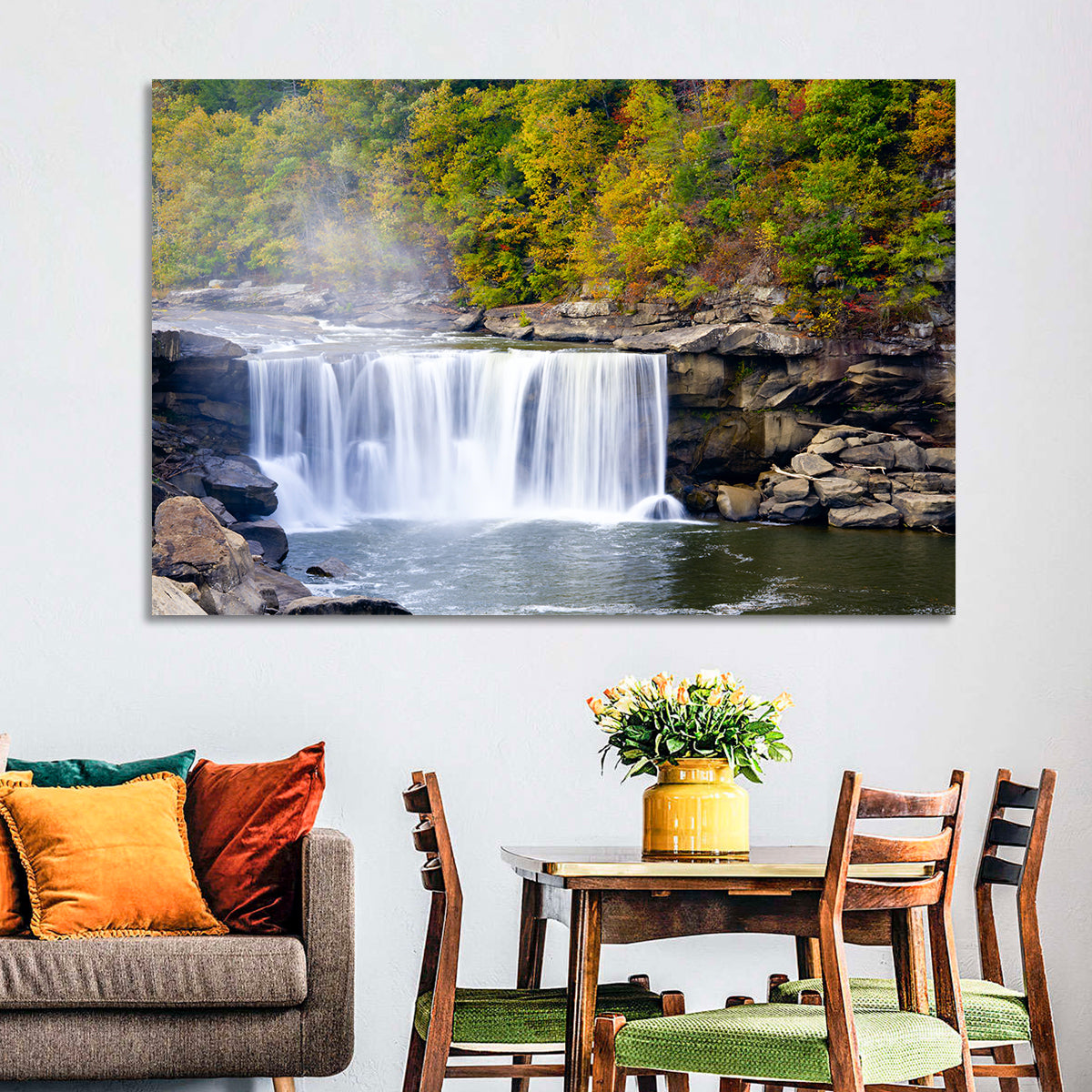 Cumberland Falls Long Exposure Wall Art in a room, landscape
