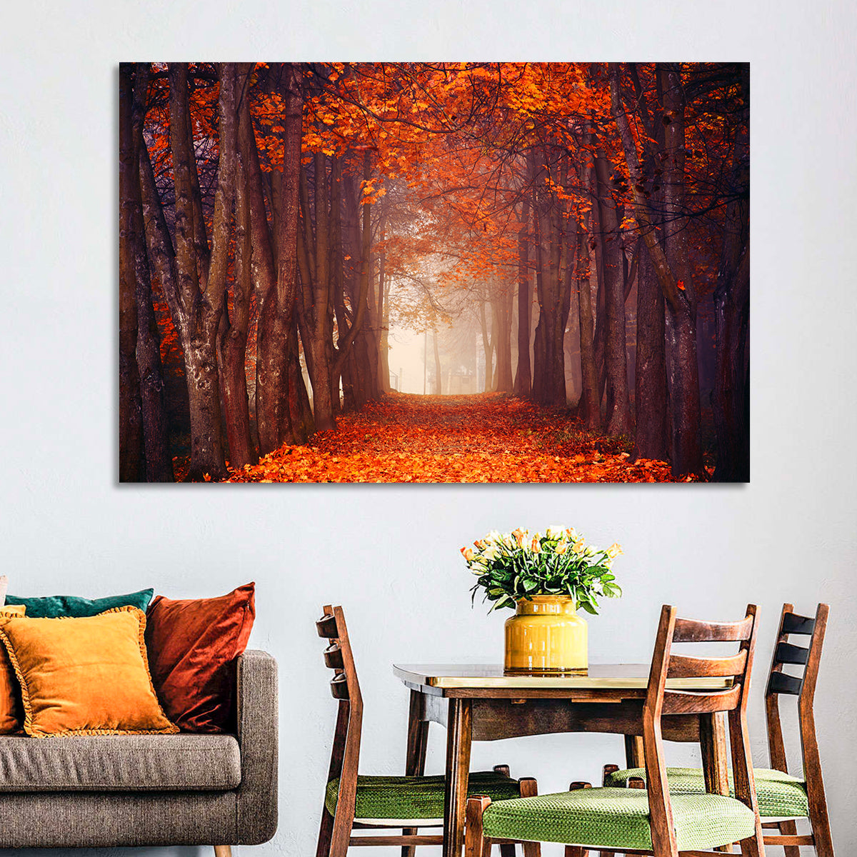 Misty Autumn Forest Path Wall Art