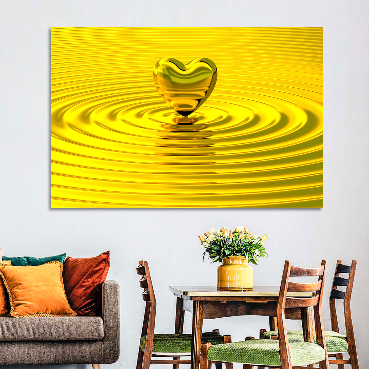 Golden Heart Ripples Wall Art in a room, landscape