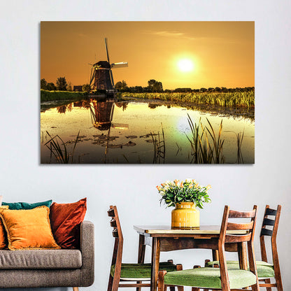 Dutch Windmill at Golden Hour Wall Art