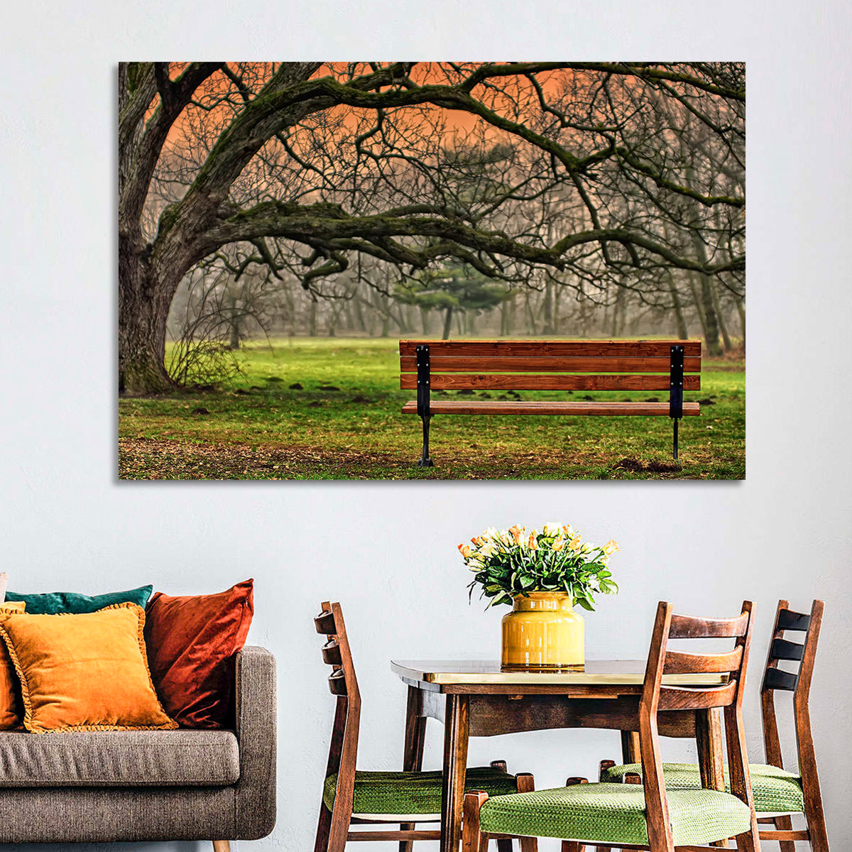 Misty Autumn Park Bench Wall Art