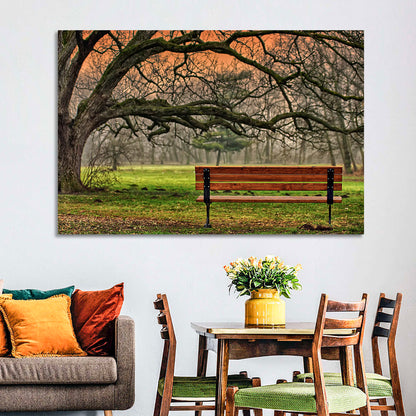 Misty Autumn Park Bench Wall Art