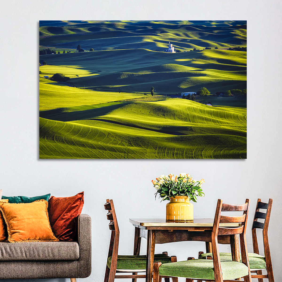 Palouse Hills with Grain Elevator Wall Art in a room, landscape