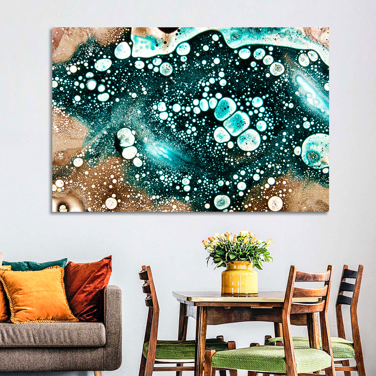 Teal Oil and Water Bubble Abstract Wall Art