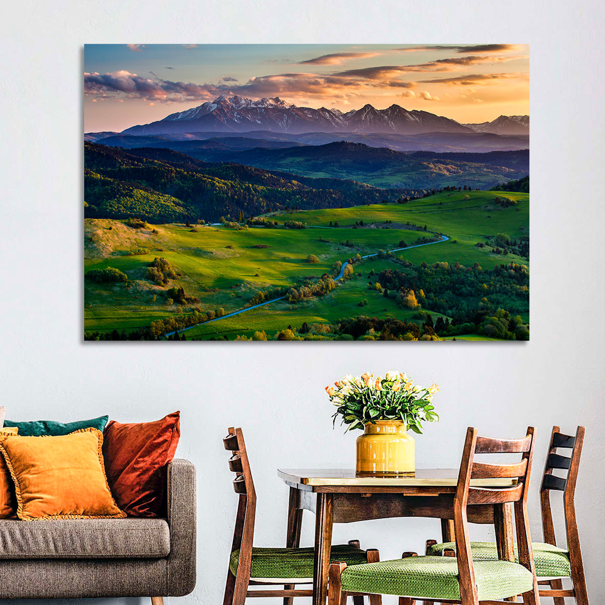 Tatras Golden Hour Vista Wall Art in a room, landscape