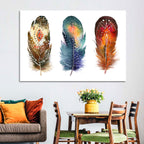 Boho Watercolor Feather Trio Wall Art
