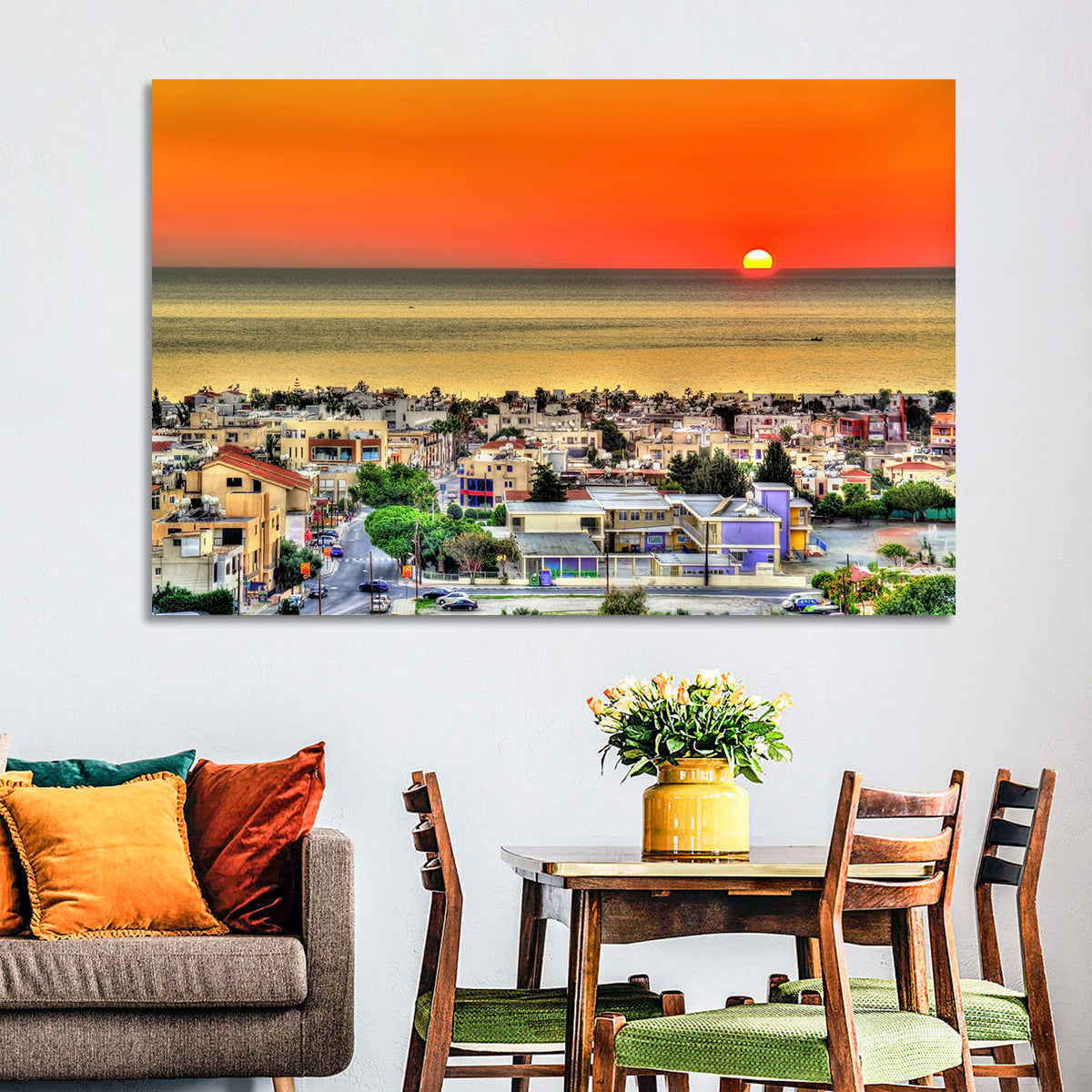 Paphos Sunset Wall Art in a room, landscape