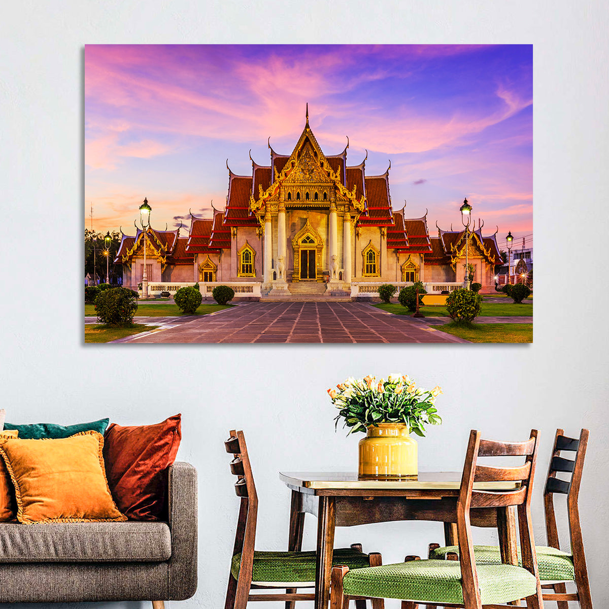 Wat Benchamabophit at Dusk Wall Art in a room, landscape