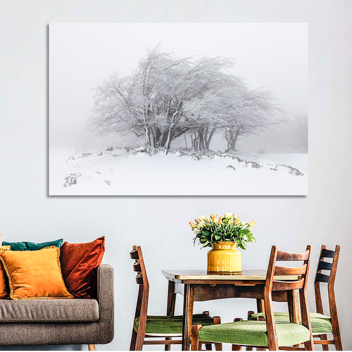 Rime Coated Winter Trees Wall Art in a room, landscape