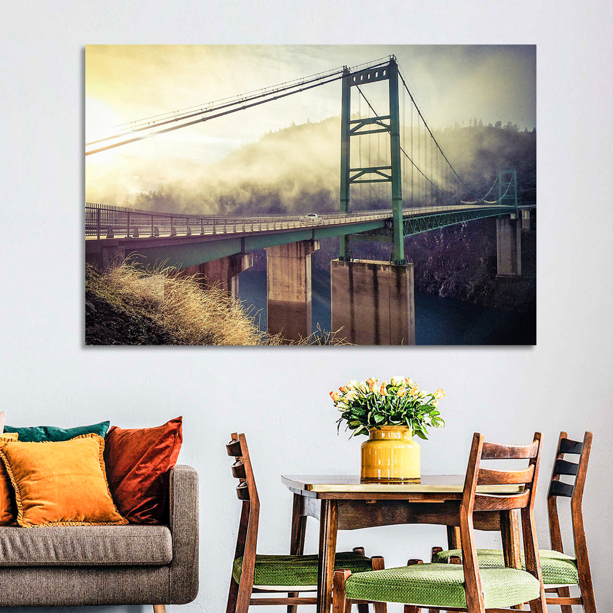 Bridge Over Lake Oroville Wall Art in a room, landscape