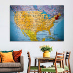 Vintage USA Map with Northeastern Pushpin Wall Art