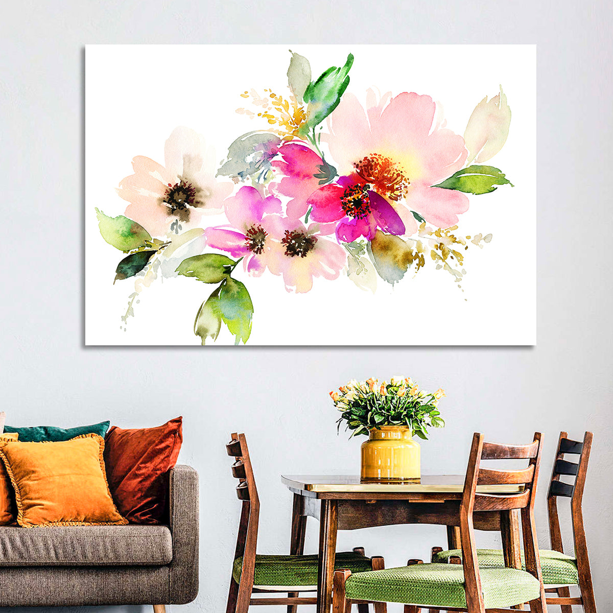 Delicate Pink Floral Watercolor Wall Art