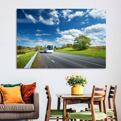 White Bus on Meadow Road Wall Art