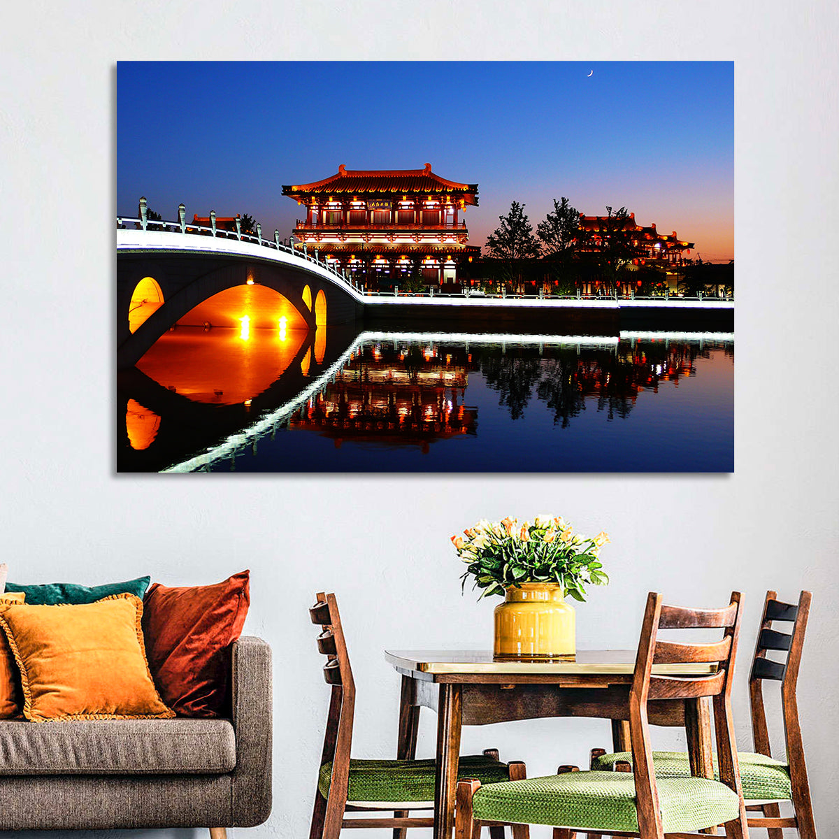 Tang Paradise Nightscape Wall Art in a room, landscape