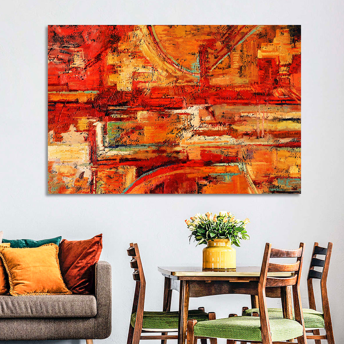 Vibrant Impasto Color Blocks Wall Art in a room, landscape