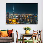 Dubai Night Skyline with Burj Khalifa Wall Art