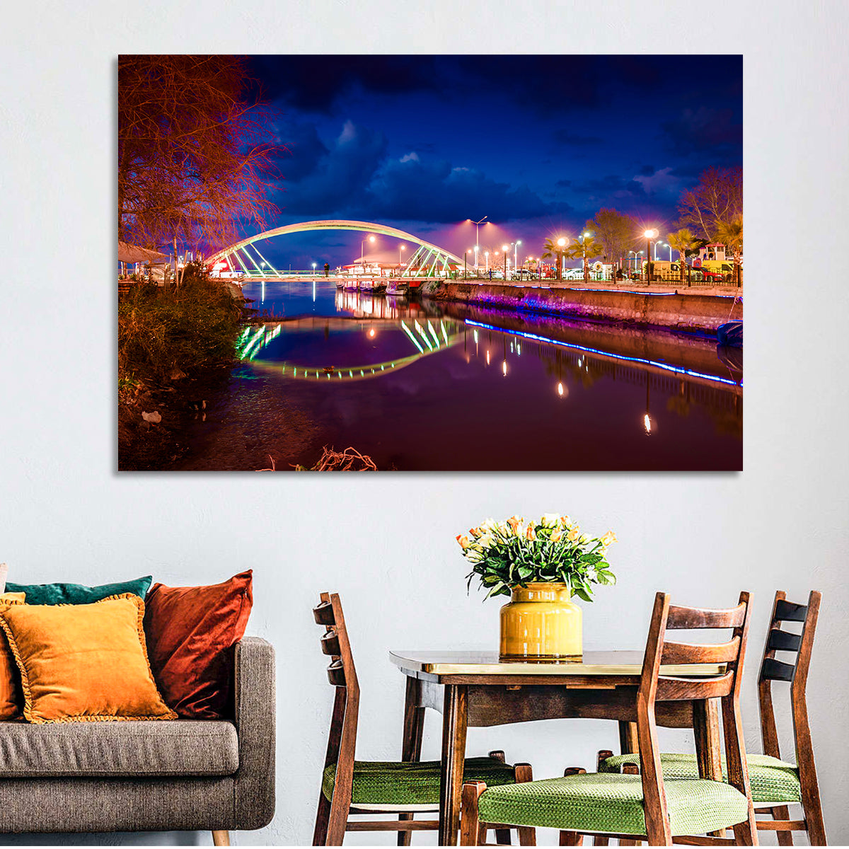 Lovers Bridge Nightscape Wall Art in a room, landscape