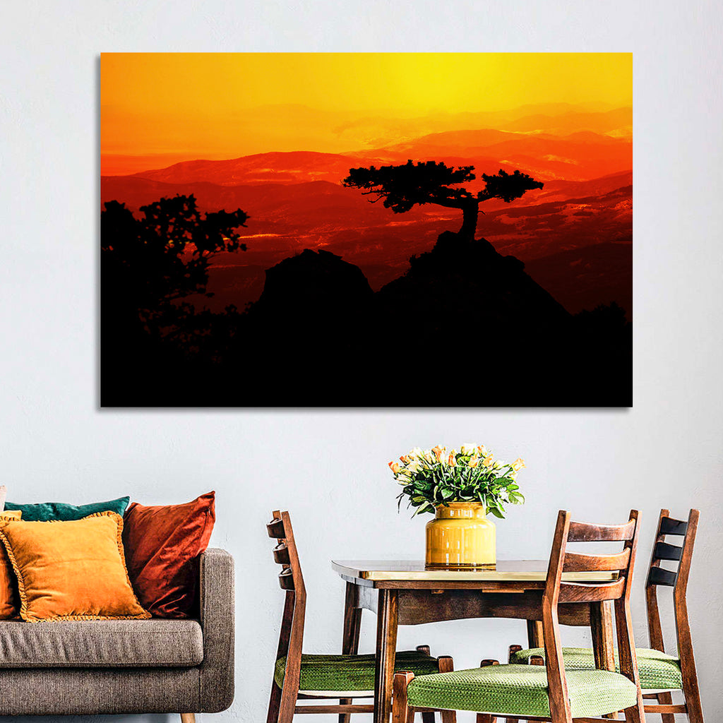 Gnarled Tree at African Sunset Wall Art