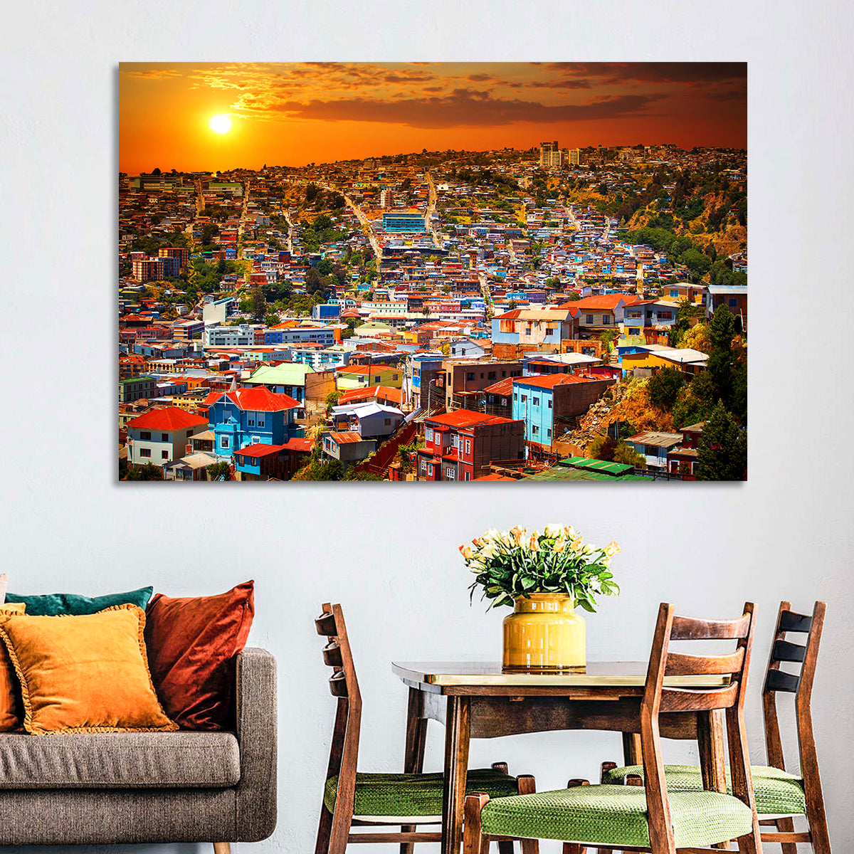 Valparaíso Hills Sunset Wall Art in a room, landscape
