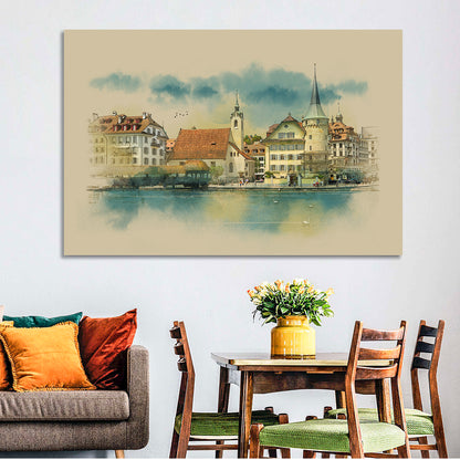 Lucerne Waterfront Sketch Wall Art