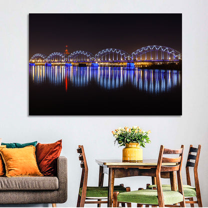 Riga Railway Bridge Nightscape Wall Art
