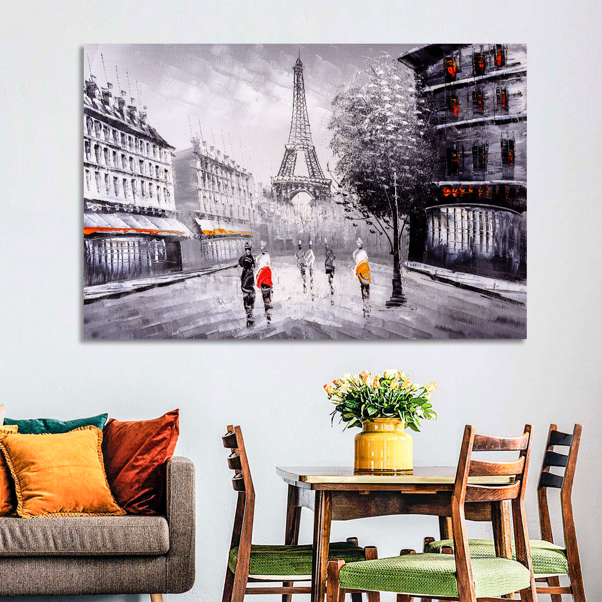 Paris Street with Eiffel Tower Wall Art in a room, landscape