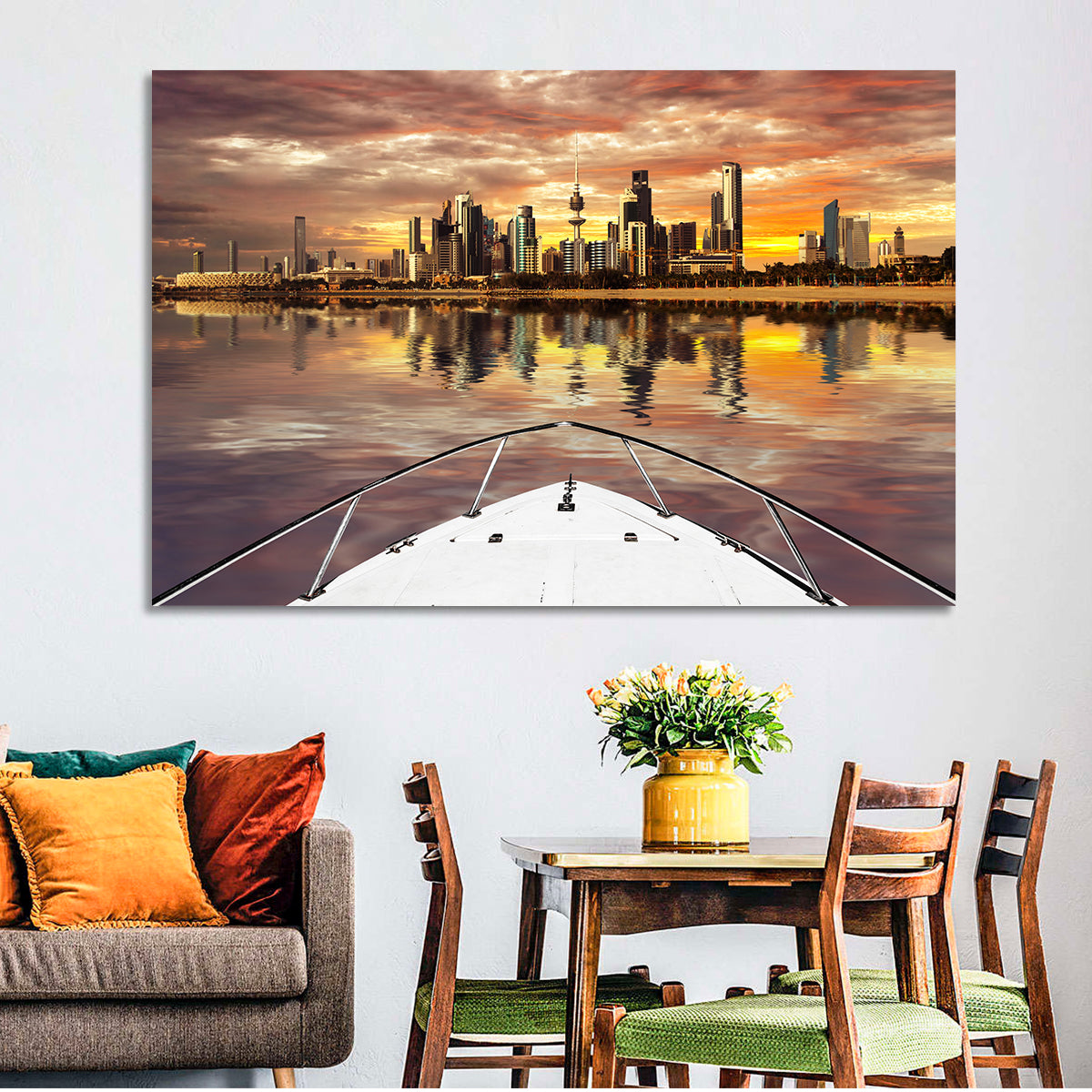 Kuwait City Skyline at Dusk Wall Art in a room, landscape