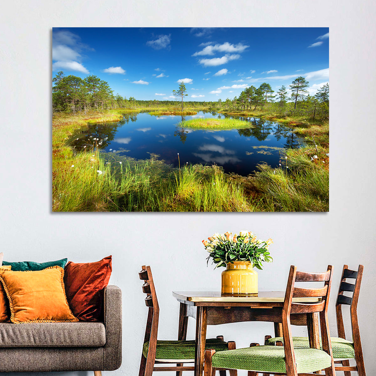 Viru Bogs Reflections Wall Art in a room, landscape