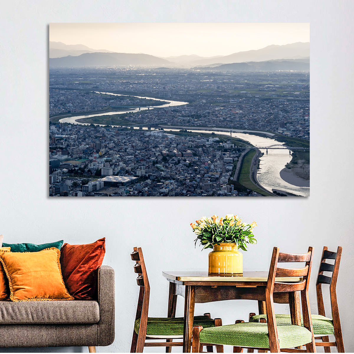 Gifu Aerial River View Wall Art in a room, landscape