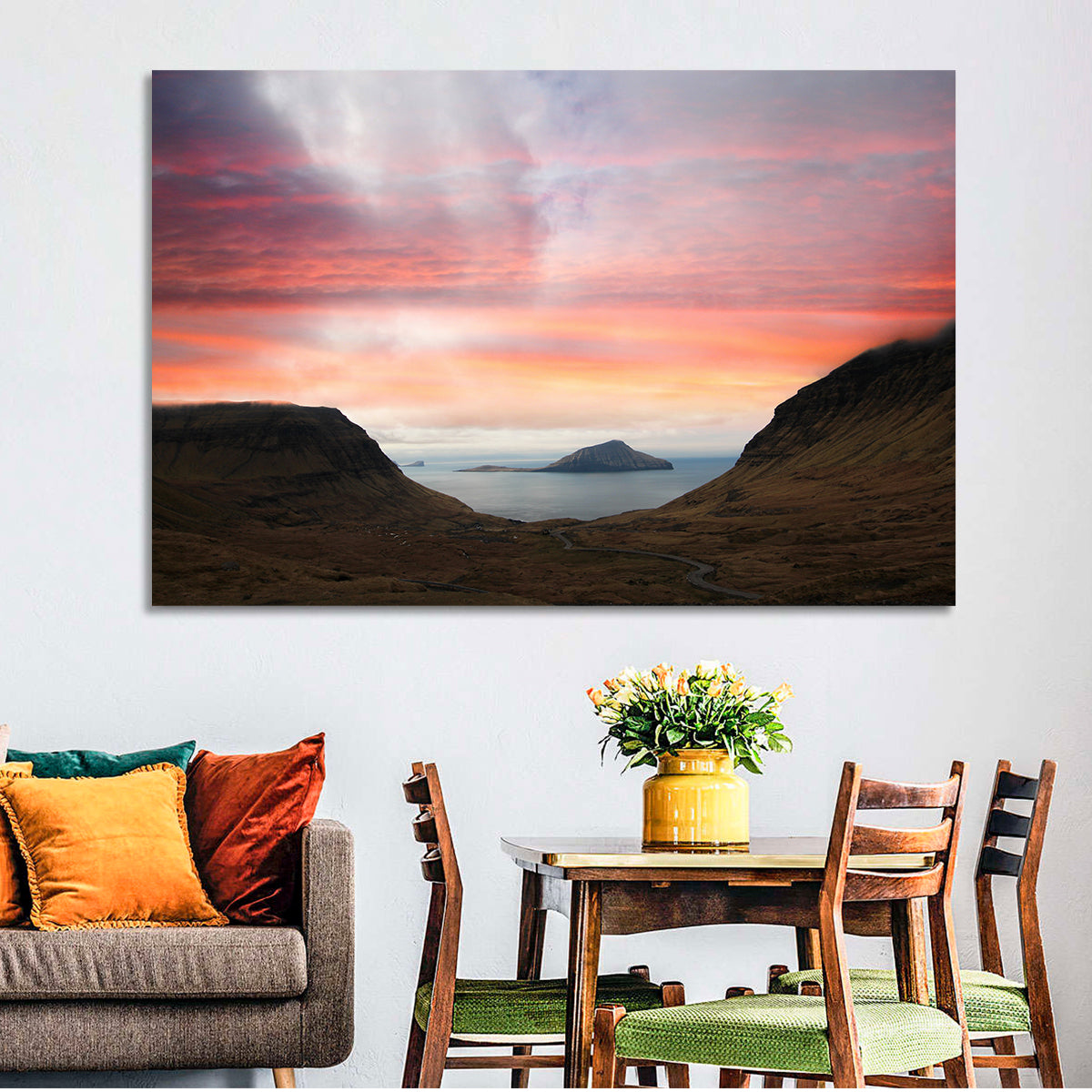 Klakkur Dusk Over Kalsoy Wall Art in a room, landscape