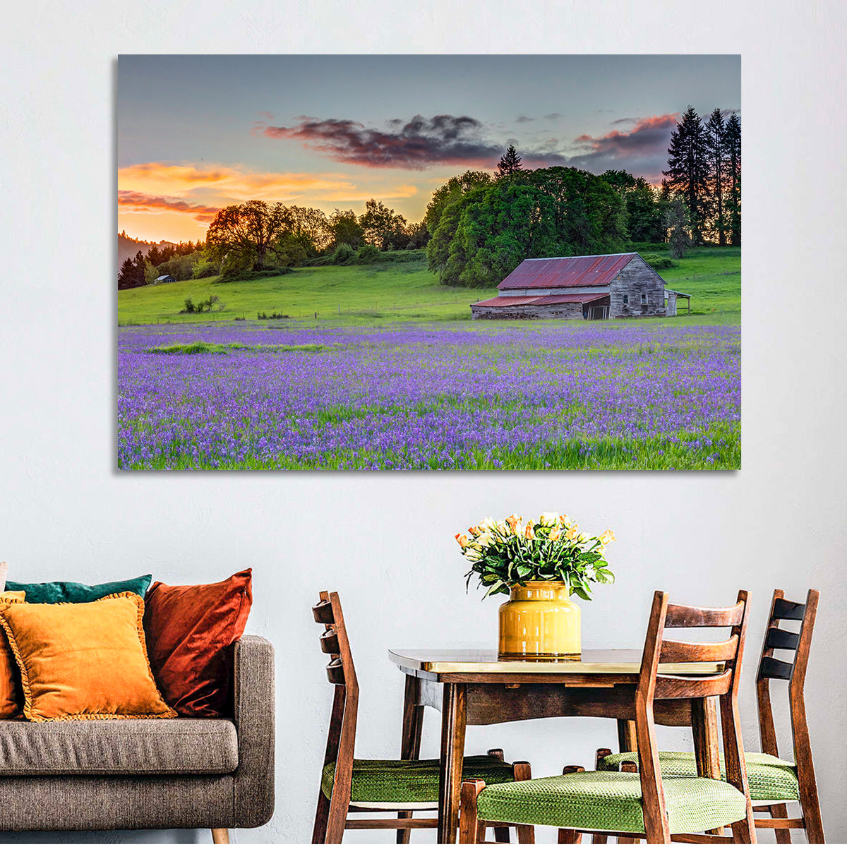 Willamette Valley Barn at Sunset Wall Art in a room, landscape