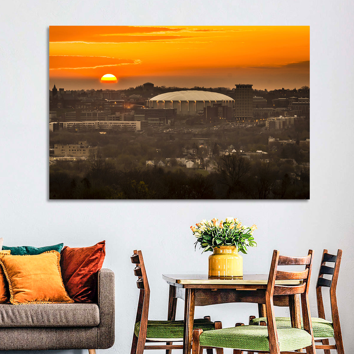 Syracuse University Hill Skyline Wall Art in a room, landscape